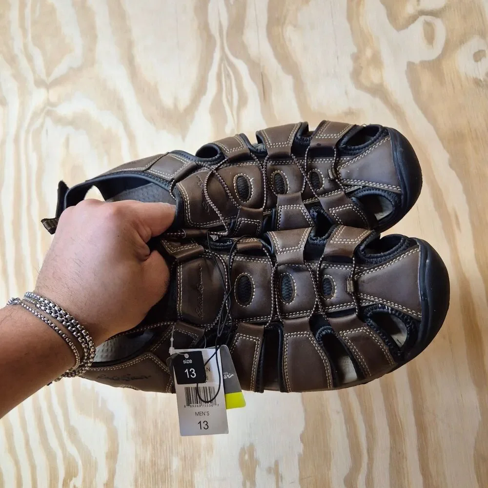 Eddie Bauer Troy Men's 13 Brown Leather Closed Toe Hiking Sport Sandals NWT